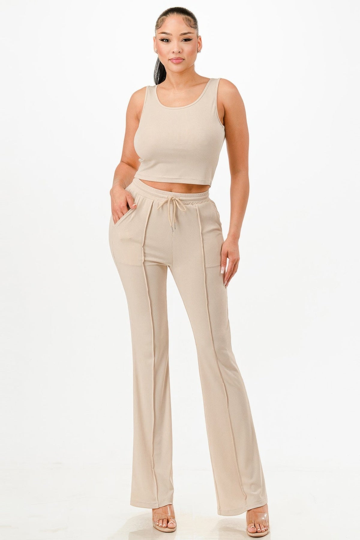 Ribbed Tank Top And Pant Set