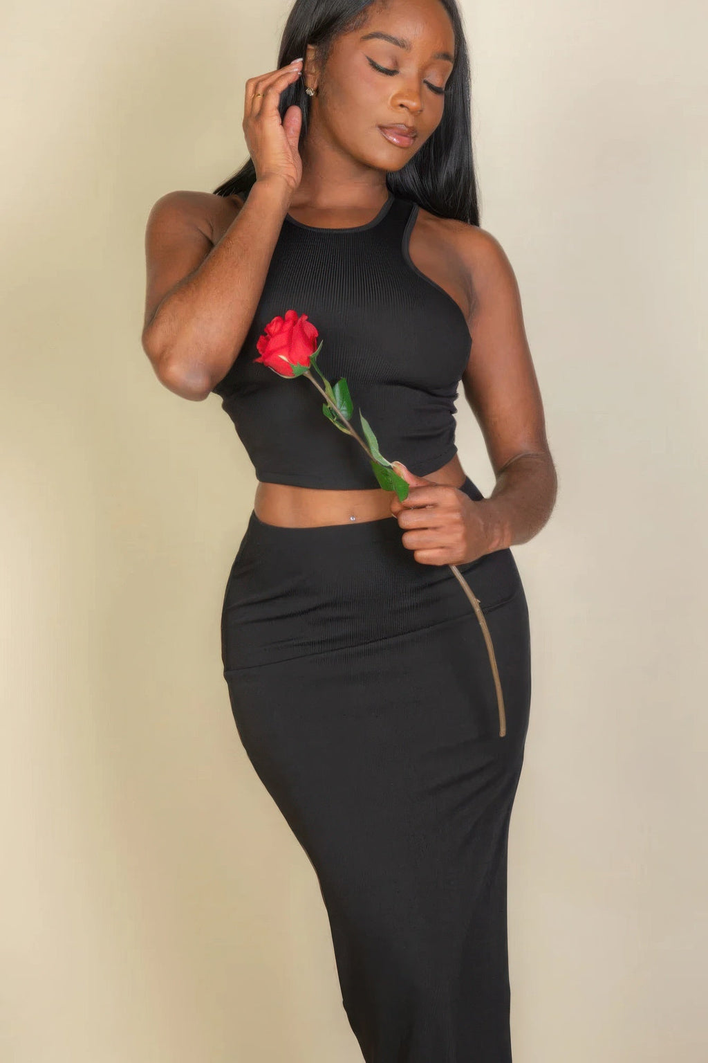 Ribbed Cropped Maxi Set