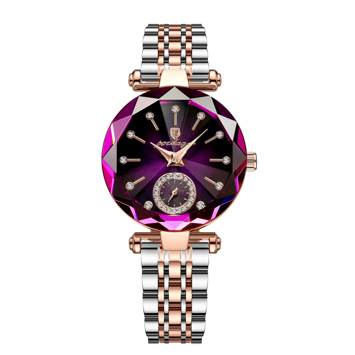 Luxury Crystal Dial Watch – Round Quartz Stainless Steel Fashion Timepiece