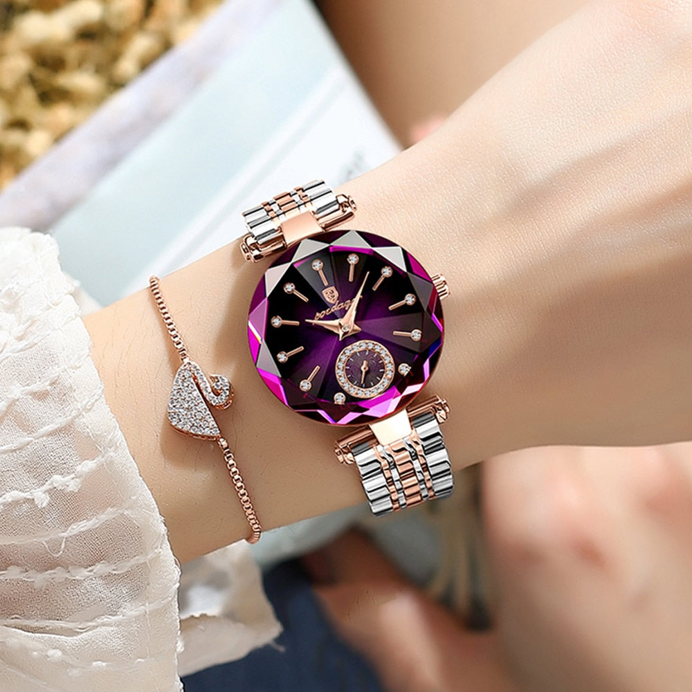 Luxury Crystal Dial Watch – Round Quartz Stainless Steel Fashion Timepiece