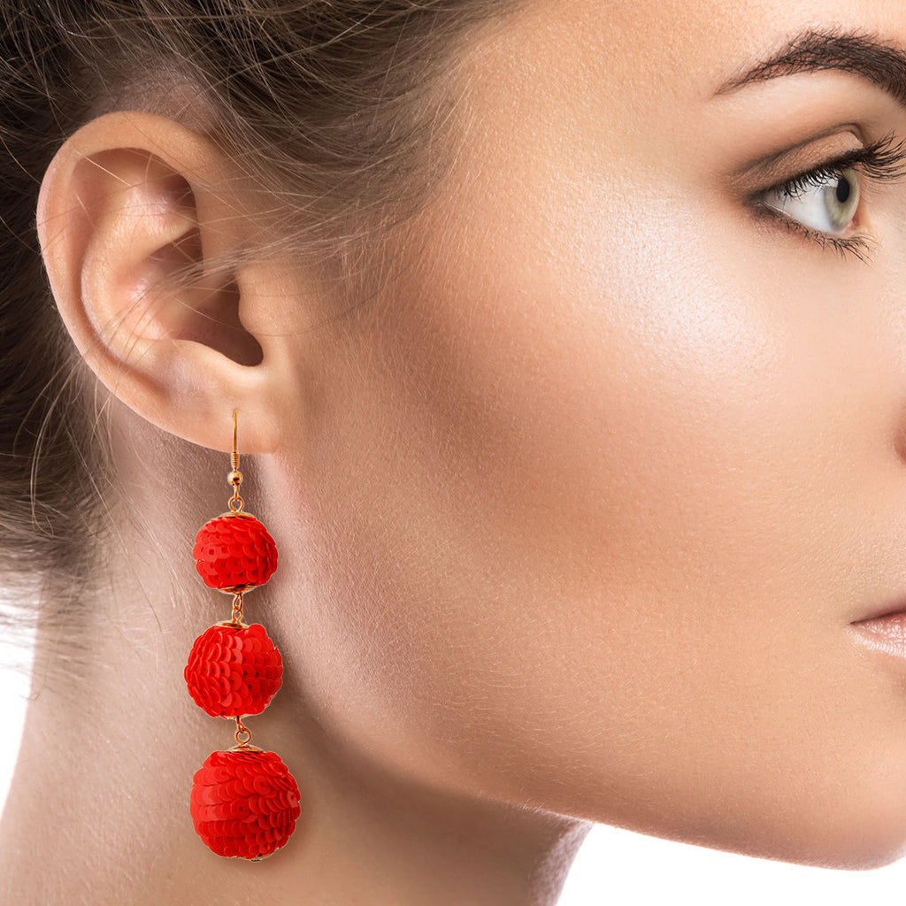 Ball Earrings Red Sequin Statement Stylish Fashion Jewelry