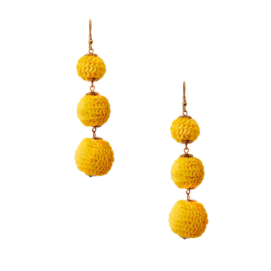 Statement Yellow Sequin Ball Earrings – Trendy Fashion Jewelry Accessory