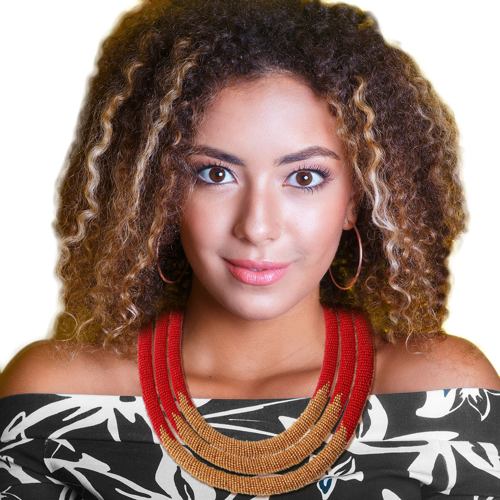Statement Necklace Red Zulu Maasai Beaded Stylish Chic Jewelry Accessory