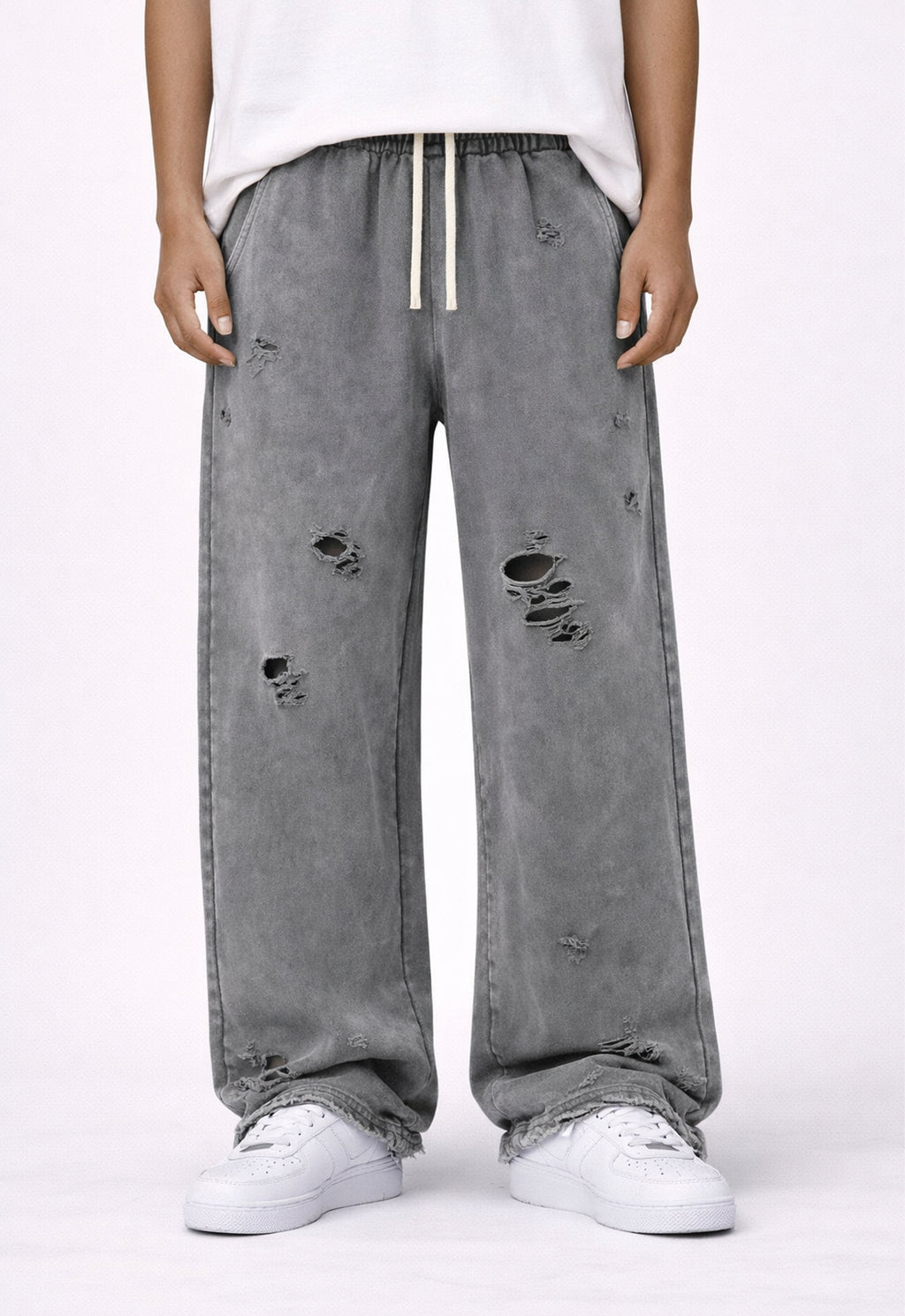 CHARCOAL DESTROYED SWEATPANTS