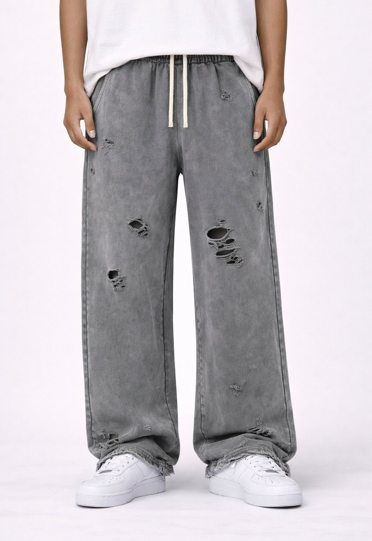 CHARCOAL DESTROYED SWEATPANTS