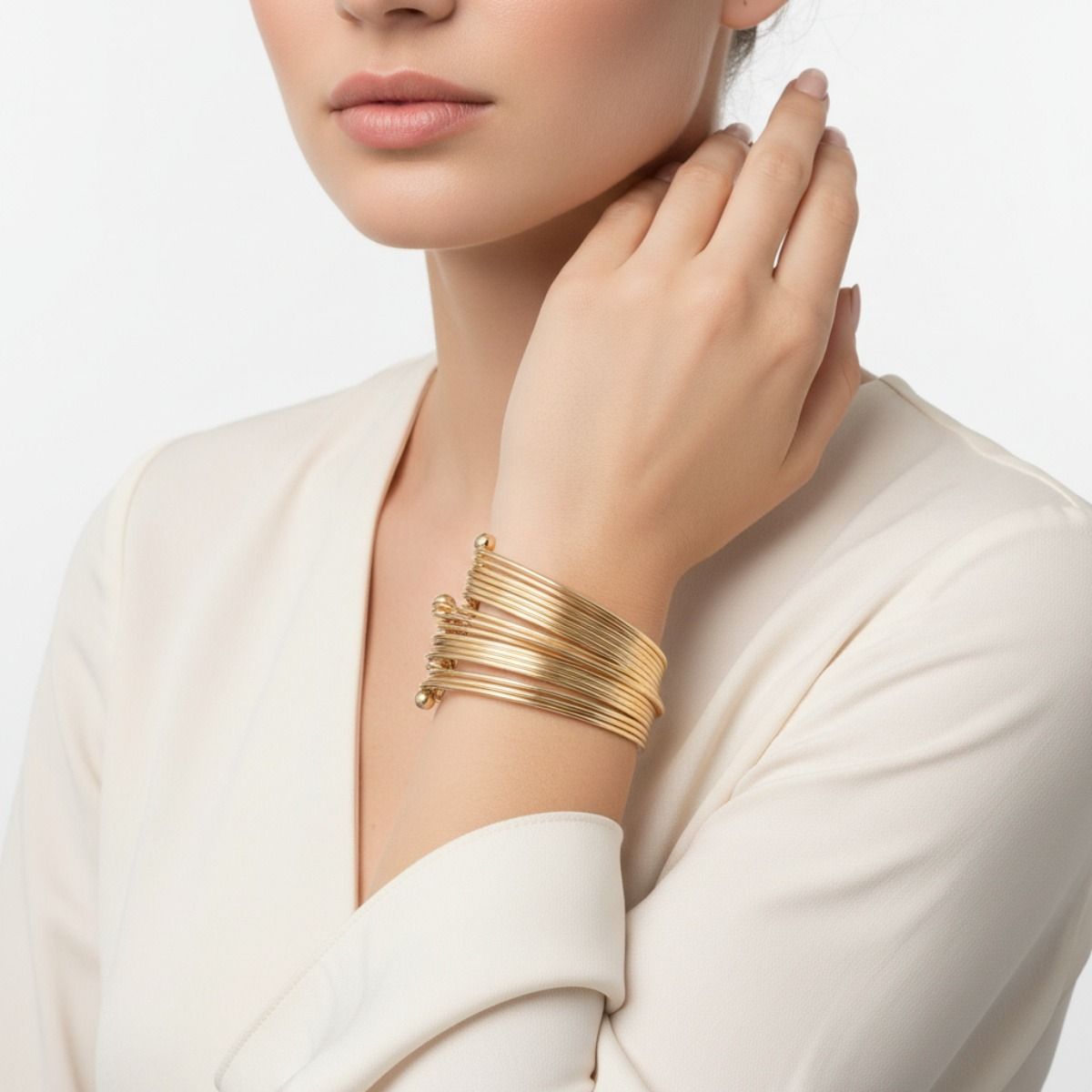 Stacked 19 Row Gold Cuff Bangle Bracelet Women’s Stylish Statement Jewelry