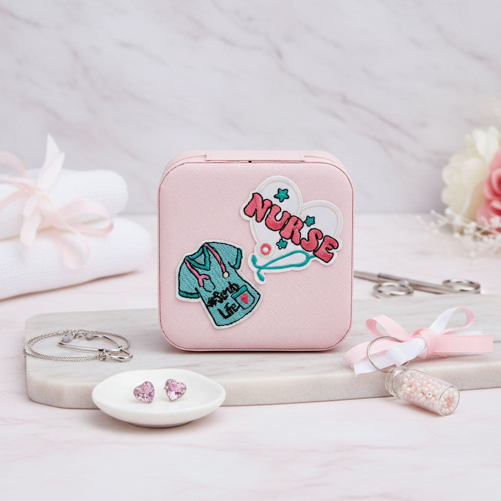 Travel Jewelry Box Square Pink with Nurse Patch Stylish Accessory