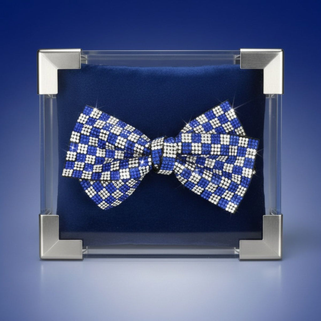 Bow Hair Clip Blue Clear Checker Stone Stylish Accessory