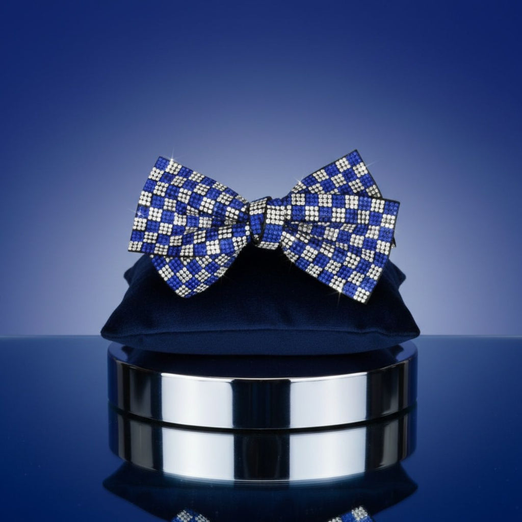 Bow Hair Clip Blue Clear Checker Stone Stylish Accessory