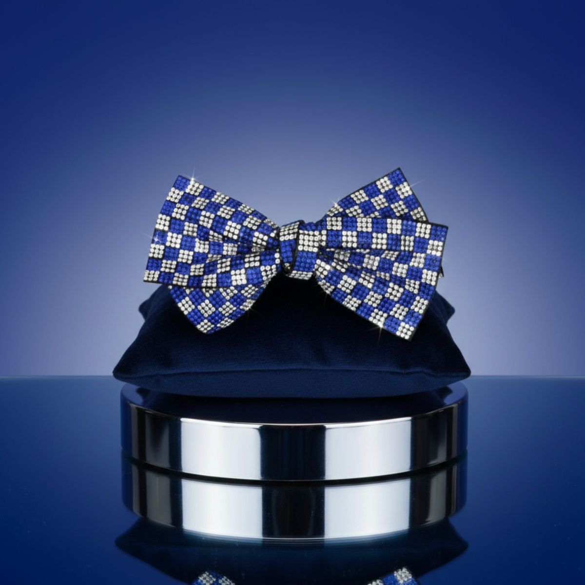 Bow Hair Clip Blue Clear Checker Stone Stylish Accessory