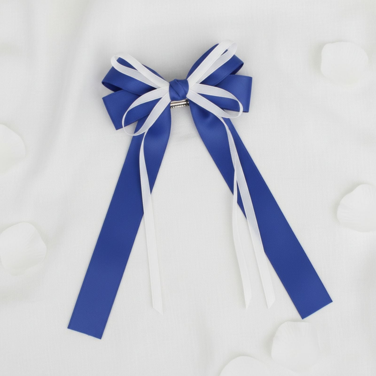 Ribbon Hair Bow Clip Blue White Stylish Fashion Accessory