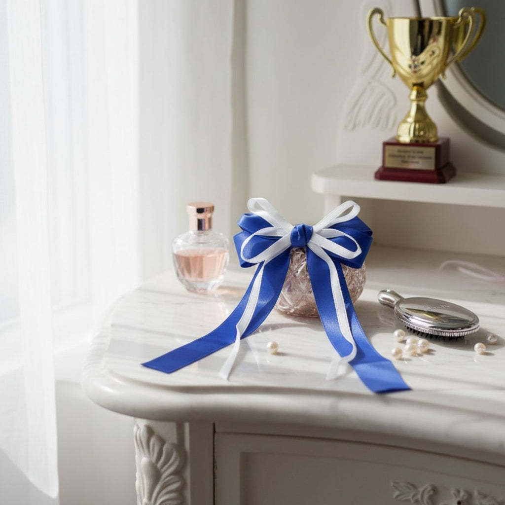 Ribbon Hair Bow Clip Blue White Stylish Fashion Accessory