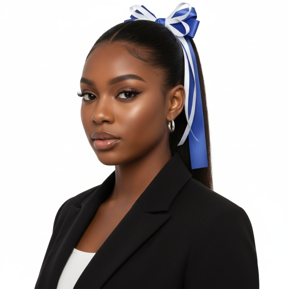 Ribbon Hair Bow Clip Blue White Stylish Fashion Accessory