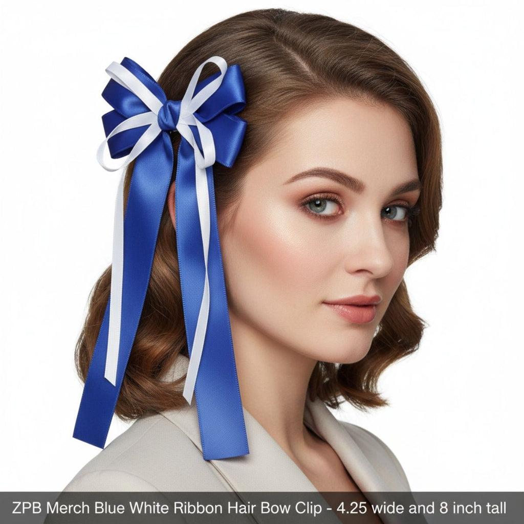 Ribbon Hair Bow Clip Blue White Stylish Fashion Accessory