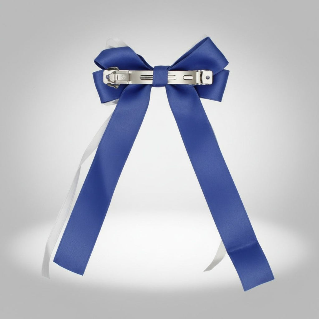 Ribbon Hair Bow Clip Blue White Stylish Fashion Accessory