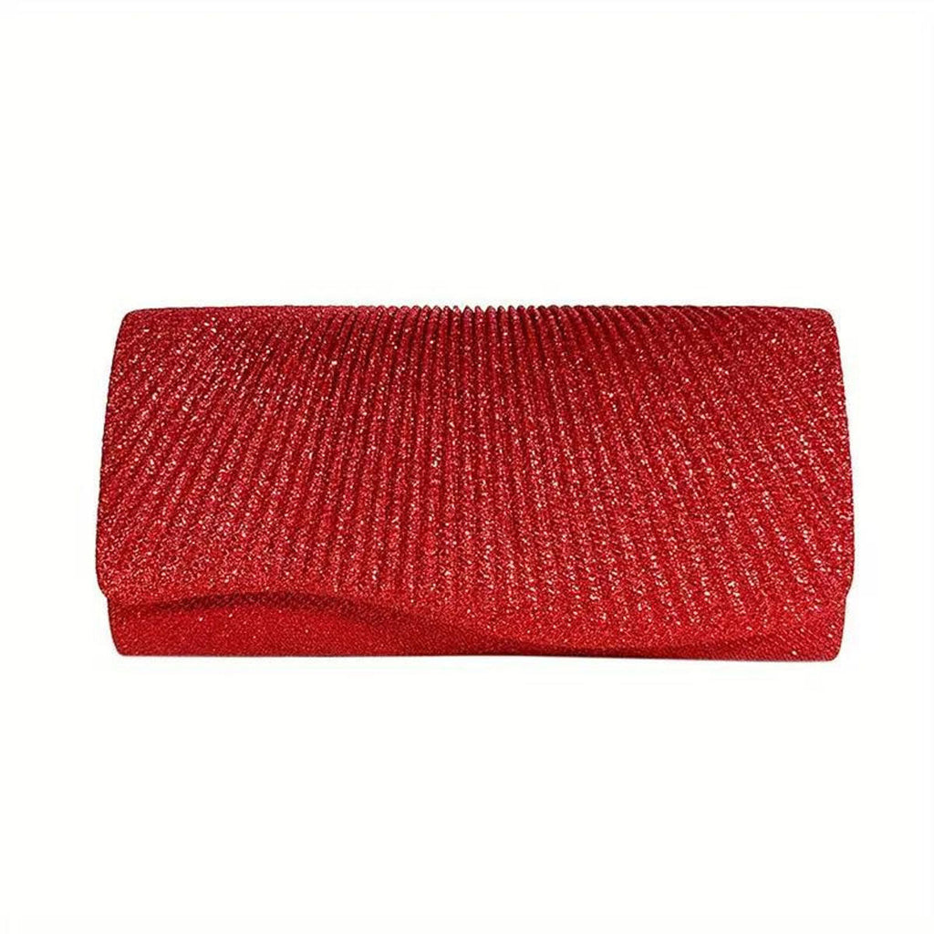 Women’s Red Ruched Clutch Evening Bag Stylish Chic Fashion Handbag