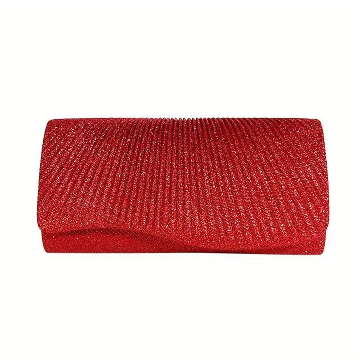 Women’s Red Ruched Clutch Evening Bag Stylish Chic Fashion Handbag