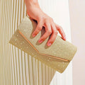 Women’s Gold Sparkle Flap Clutch Stylish Elegant Evening Bag