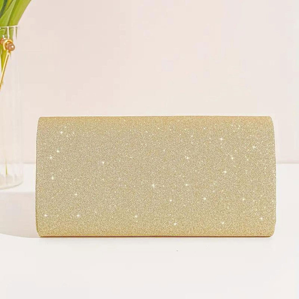 Women’s Gold Sparkle Flap Clutch Stylish Elegant Evening Bag