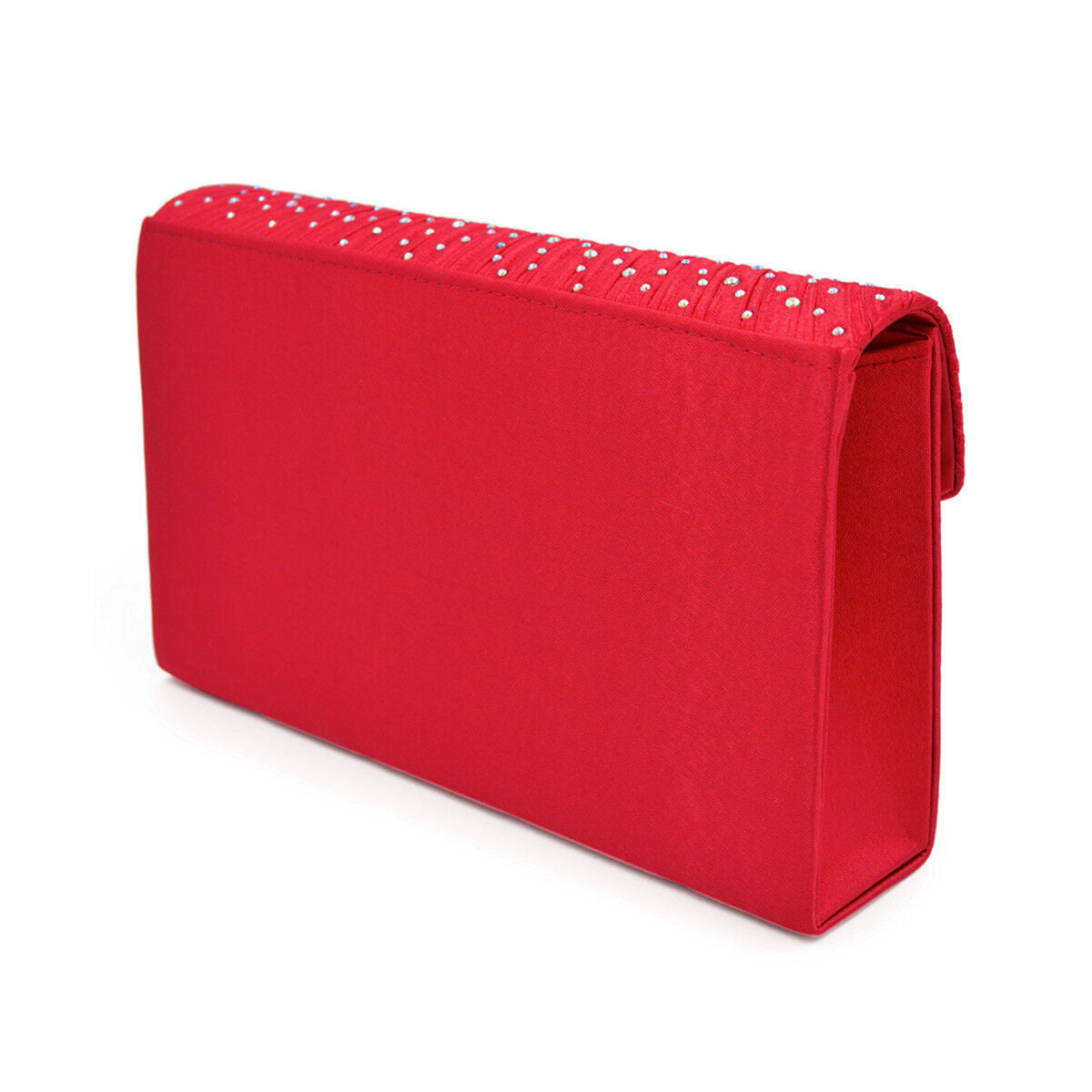 Women’s Red Ruched Rhinestone Clutch Bag – Stylish Statement Evening Handbag