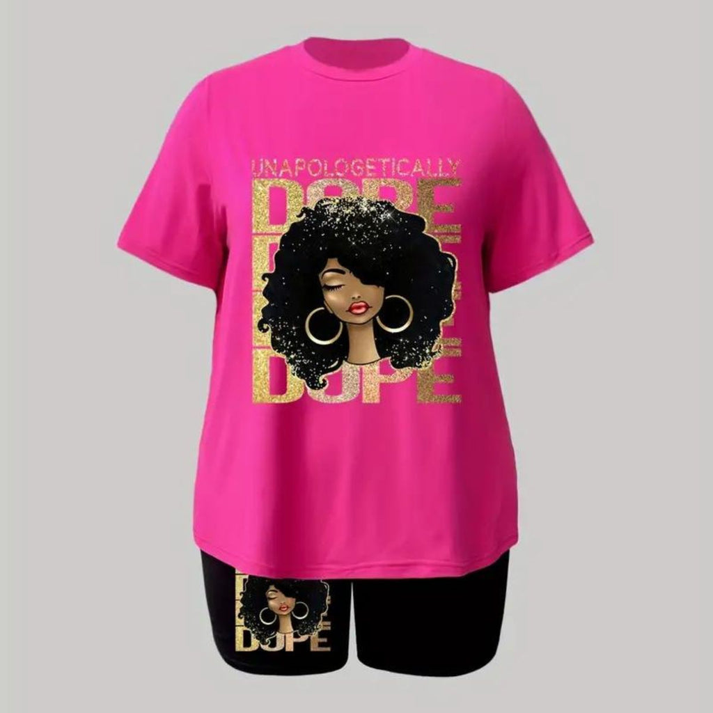 Plus Size Shorts Set 3XL Pink and Black Trendy Casual Lounge Dope