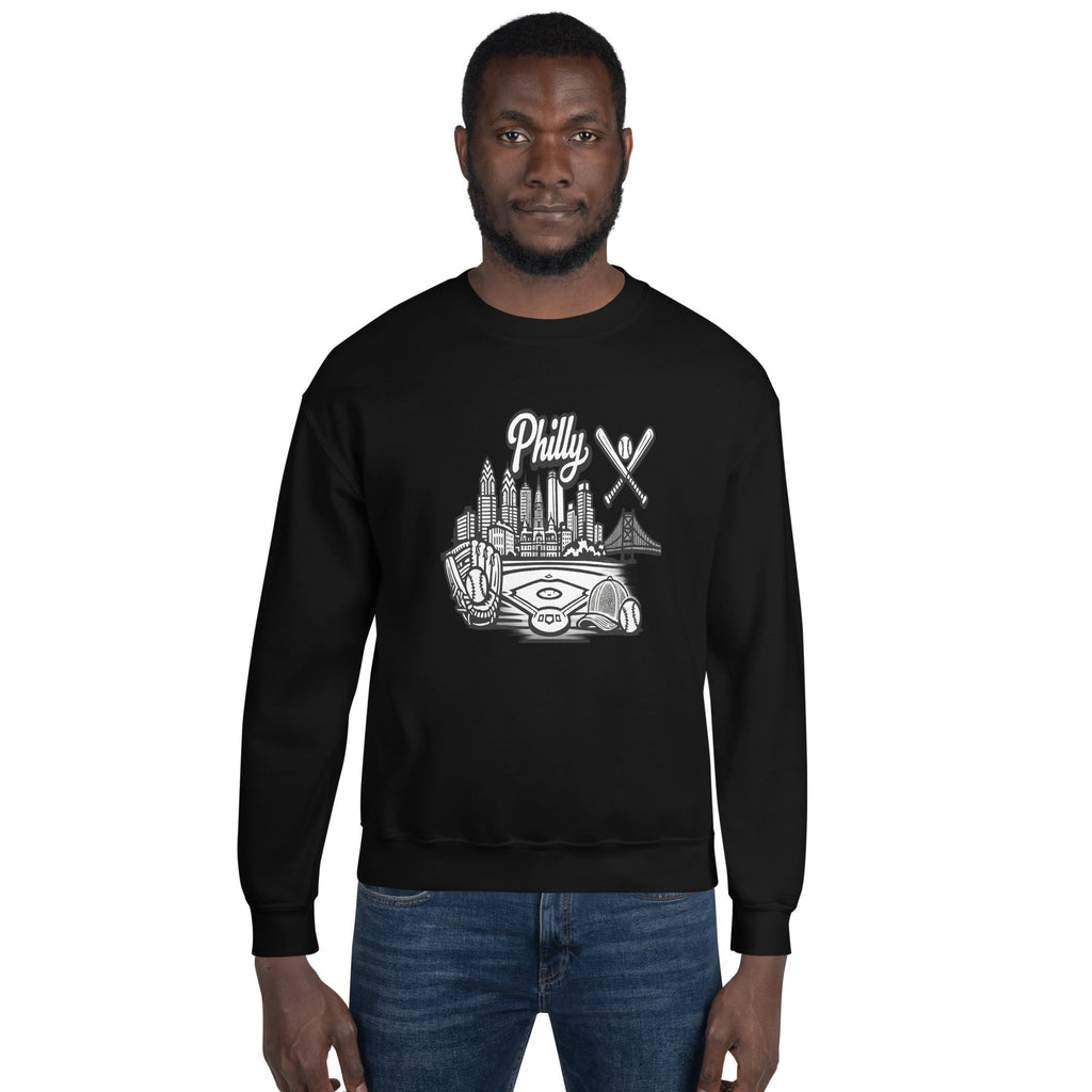 Philly Skyline Baseball Sweatshirt – Limited Drop – Philadelphia City Pride Line Art 6 Colors Unisex