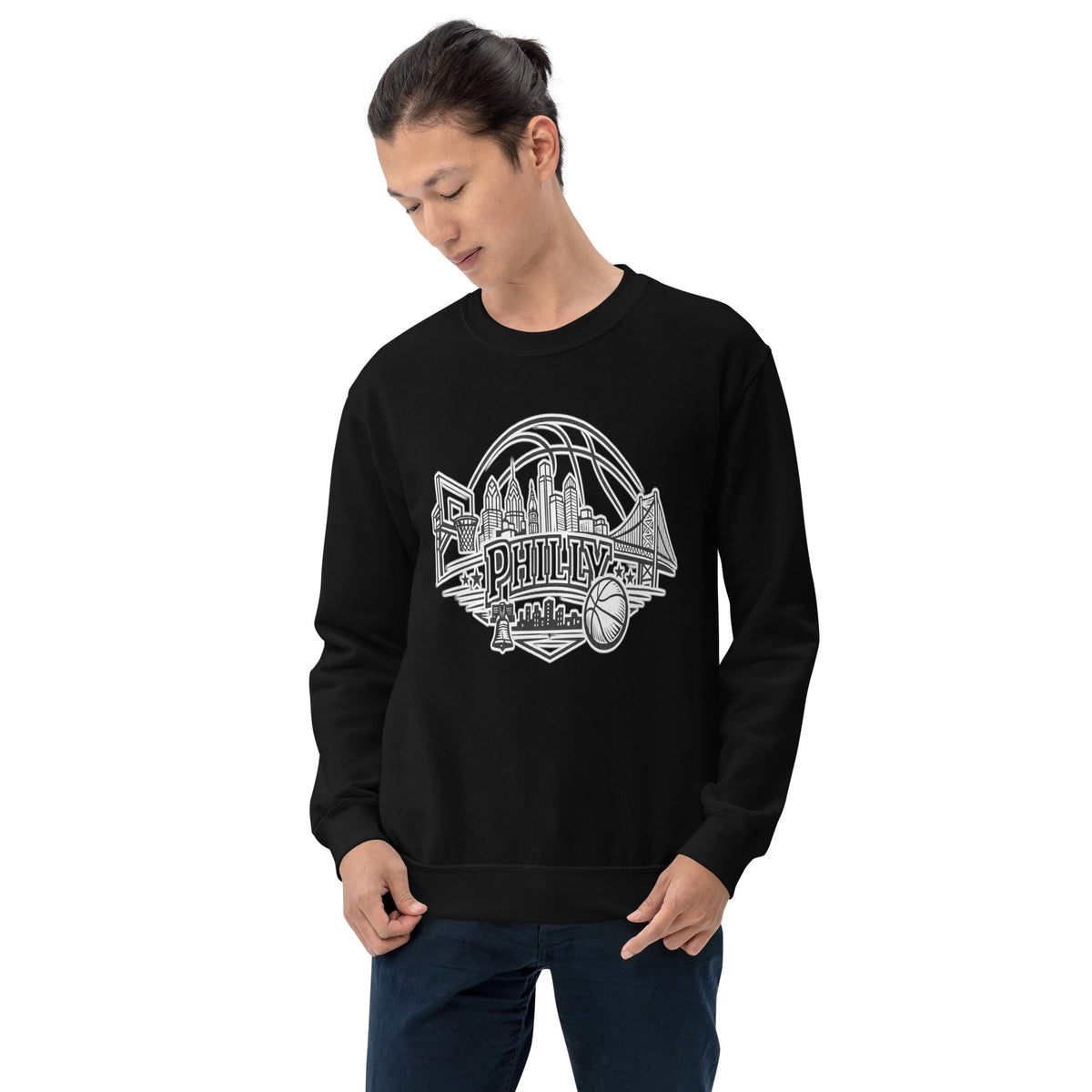Philly Skyline Basketball Sweatshirt – Limited Drop – Philadelphia Hoops City Pride Line Art 6 Colors Unisex