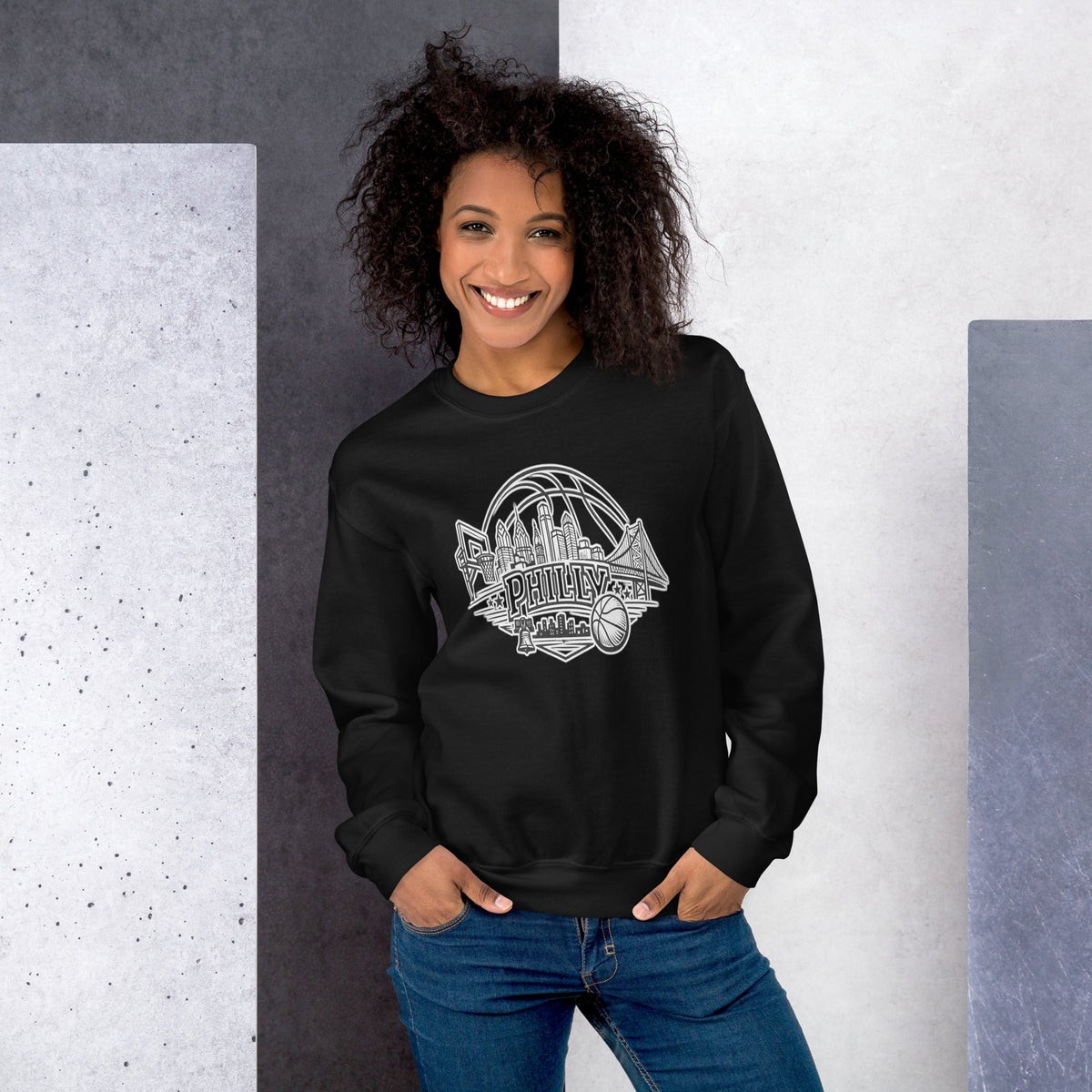 Philly Skyline Basketball Sweatshirt – Limited Drop – Philadelphia Hoops City Pride Line Art 6 Colors Unisex