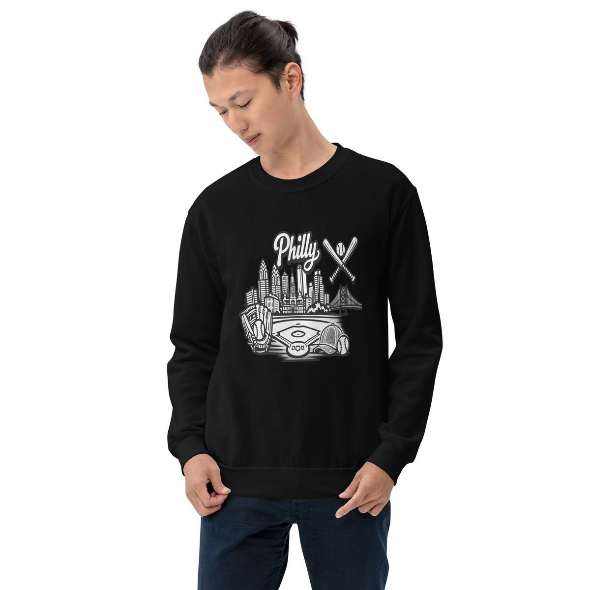 Philly Skyline Baseball Sweatshirt – Limited Drop – Philadelphia City Pride Line Art 6 Colors Unisex