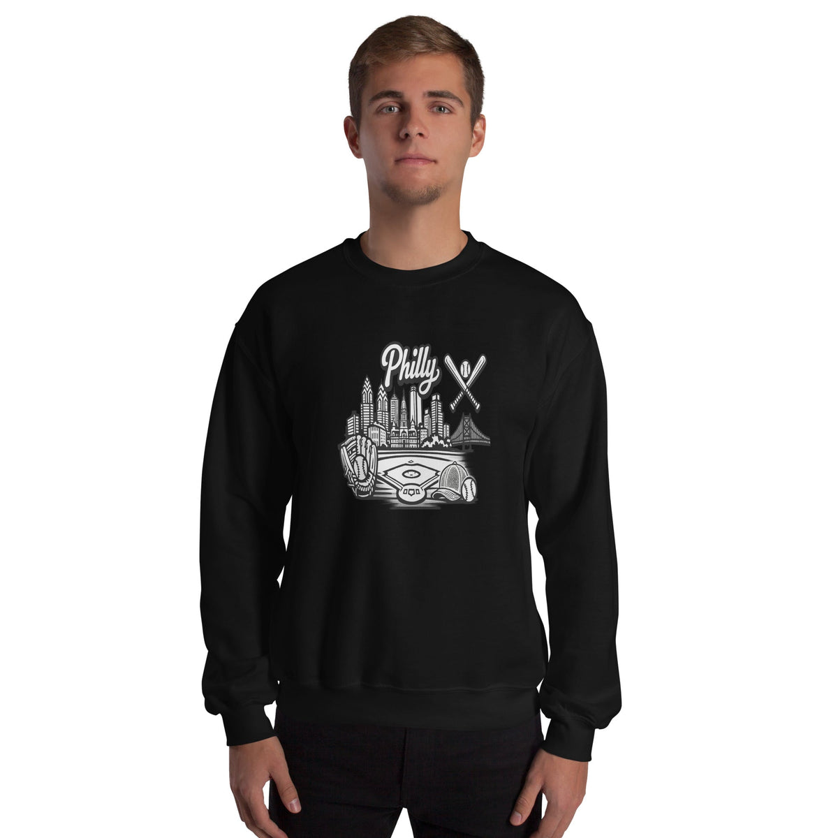 Philly Skyline Baseball Sweatshirt – Limited Drop – Philadelphia City Pride Line Art 6 Colors Unisex