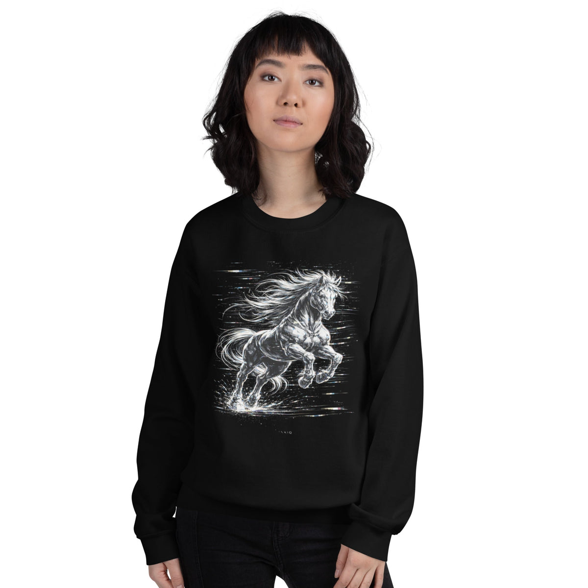Glitched Gallop Sweatshirt – Limited Drop – Black White Cyberpunk Motion Unisex