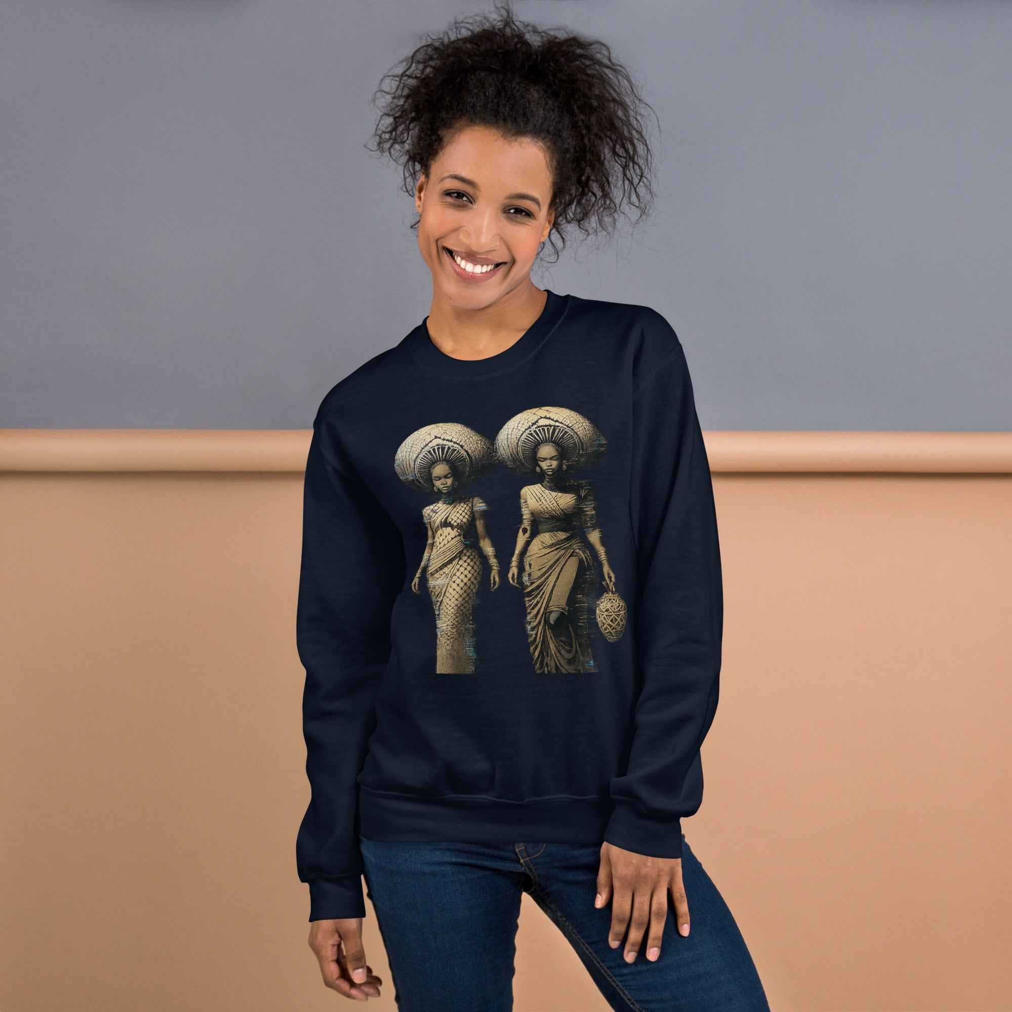 African Women Glitch Art Sweatshirt | Afro-Futuristic Digital Statement Unisex