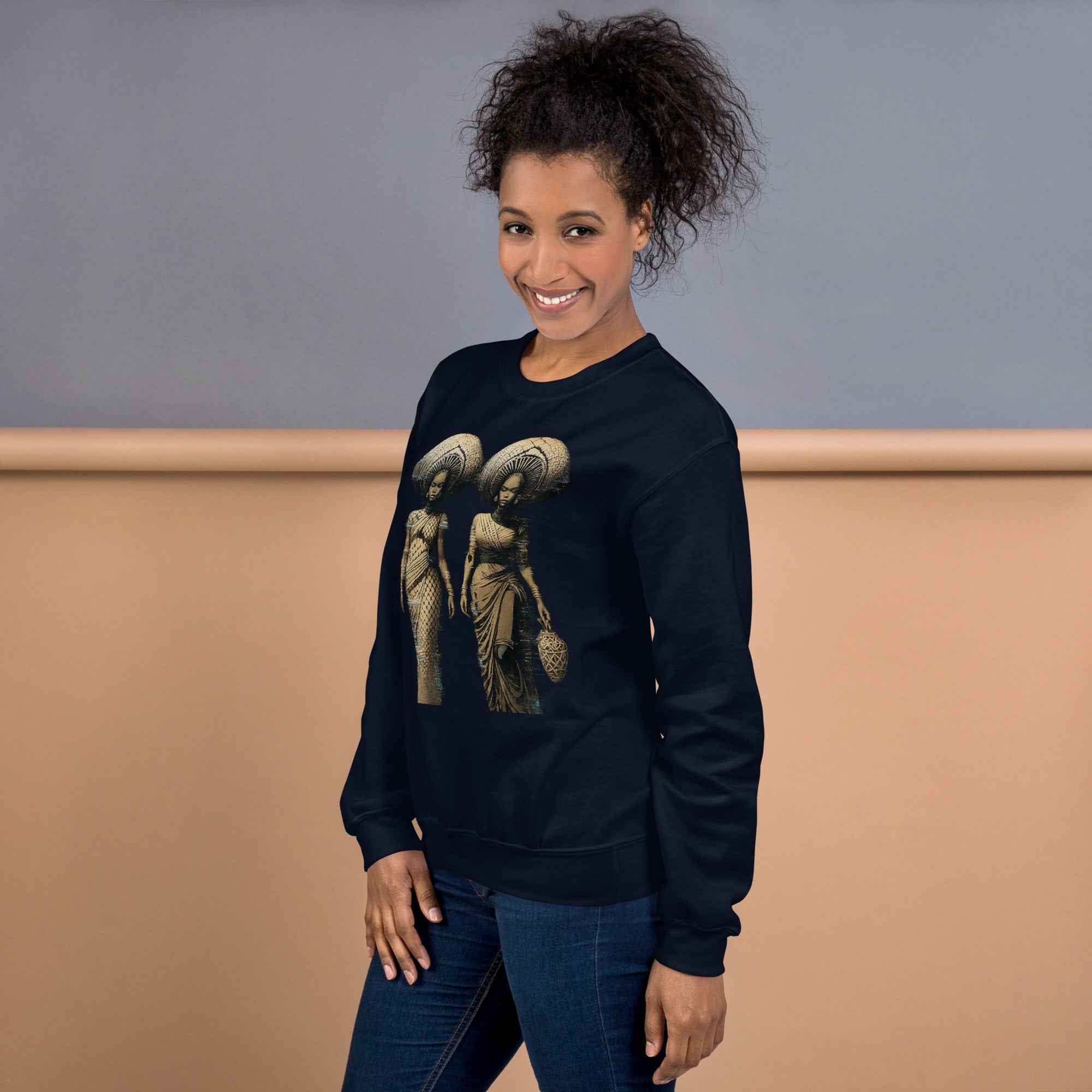 African Women Glitch Art Sweatshirt | Afro-Futuristic Digital Statement Unisex