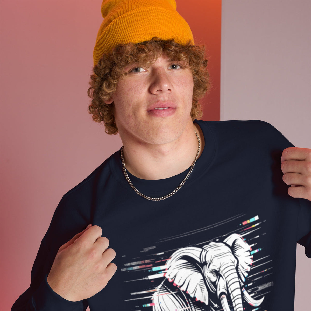 Glitched Elephant Sweatshirt – Limited Drop – Black White Glitch Line Art Unisex