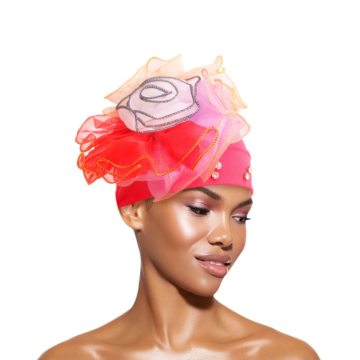 Women’s Yellow Pleated Ruffle Rhinestone Turban Stylish Headwear