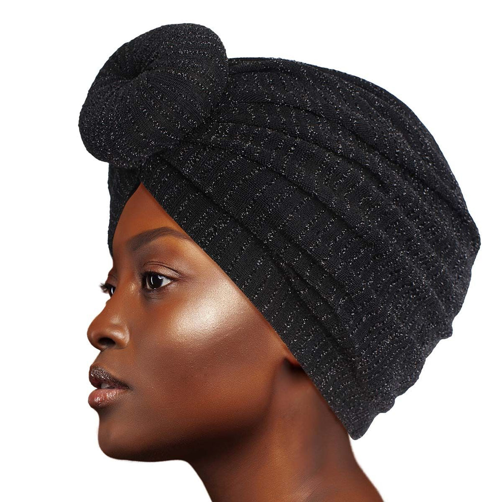 Women’s Trendy Black Stripe Donut Knot Turban Headband Stylish Accessory