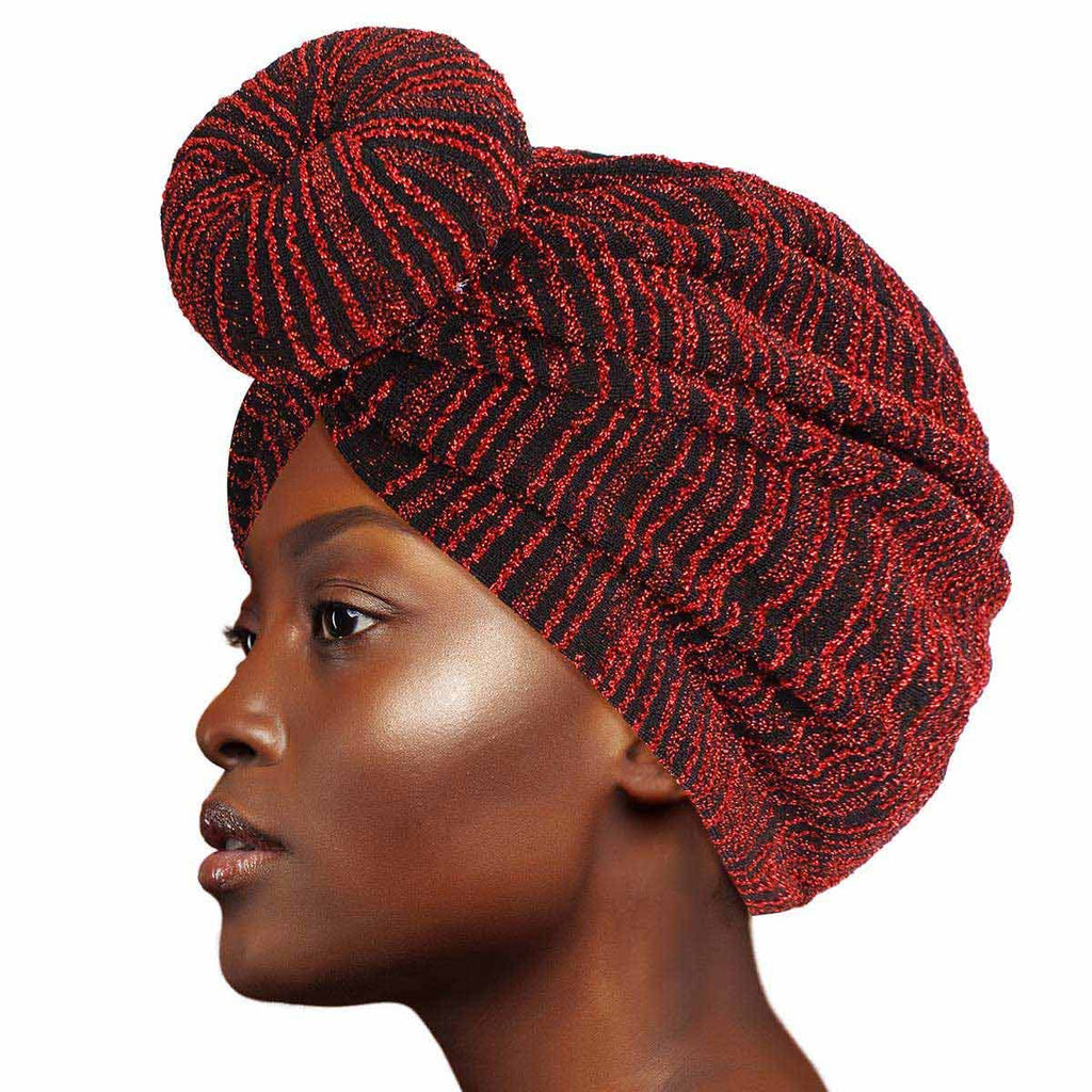 Women’s Trendy Red Stripe Donut Knot Turban Headband Stylish Accessory