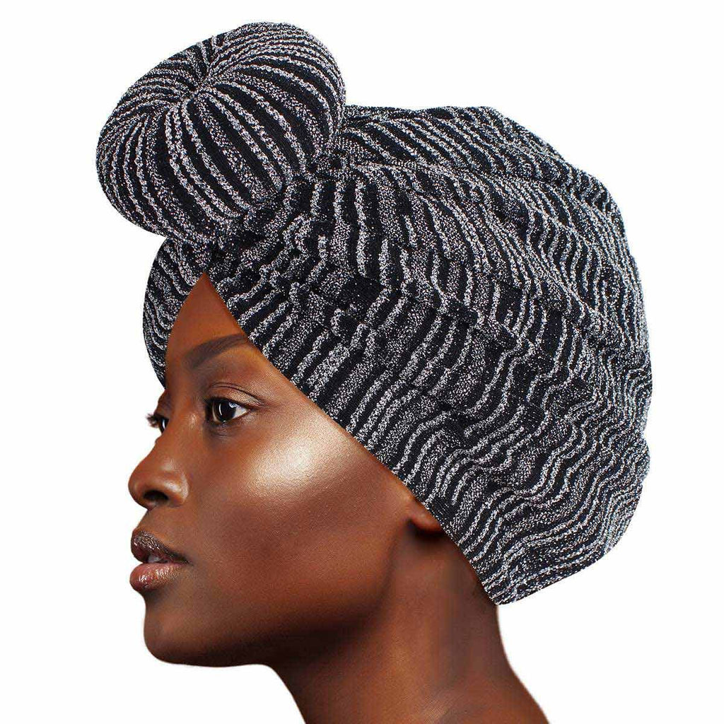 Turban Headband Silver Stripe Donut Knot Stylish Accessory