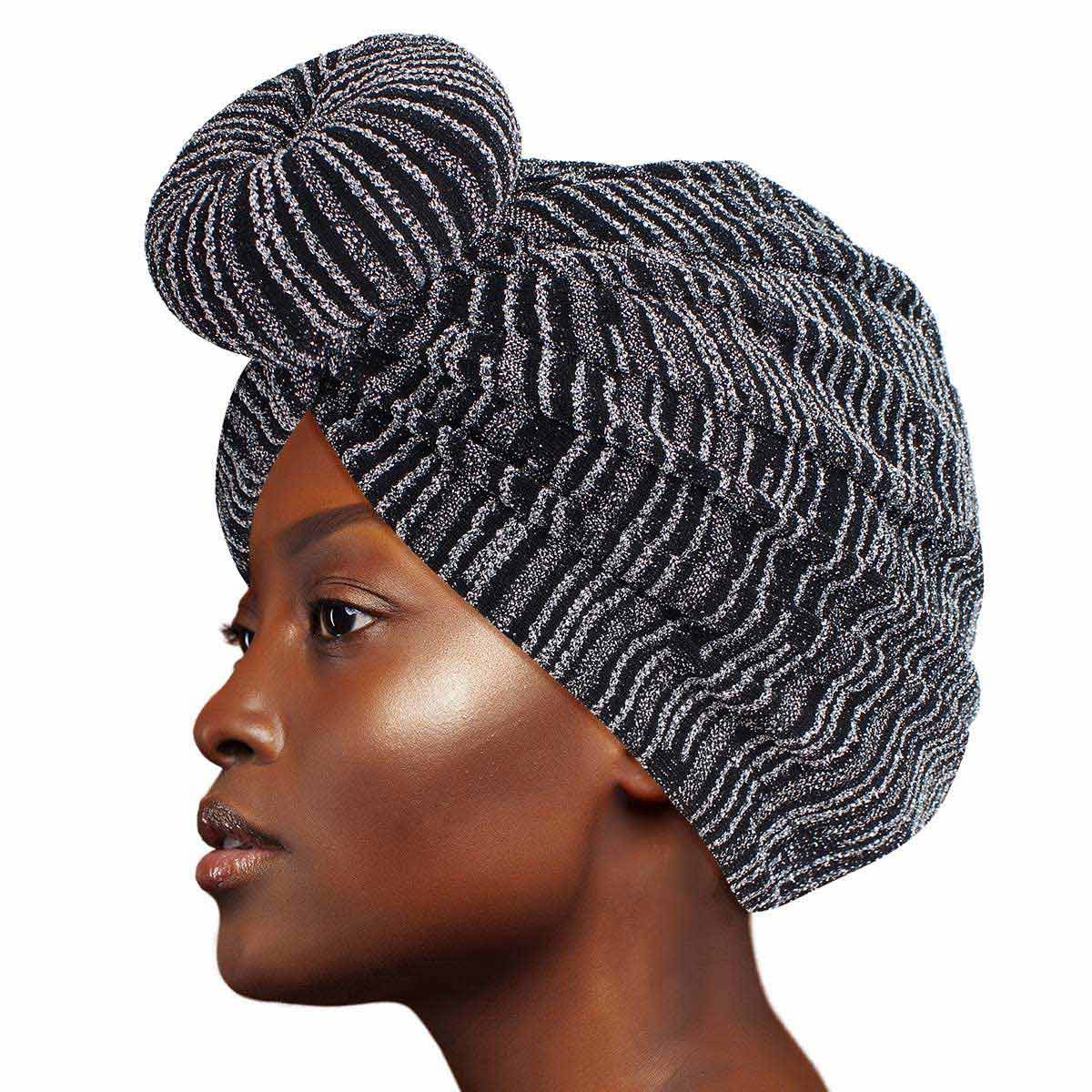 Turban Headband Silver Stripe Donut Knot Stylish Accessory