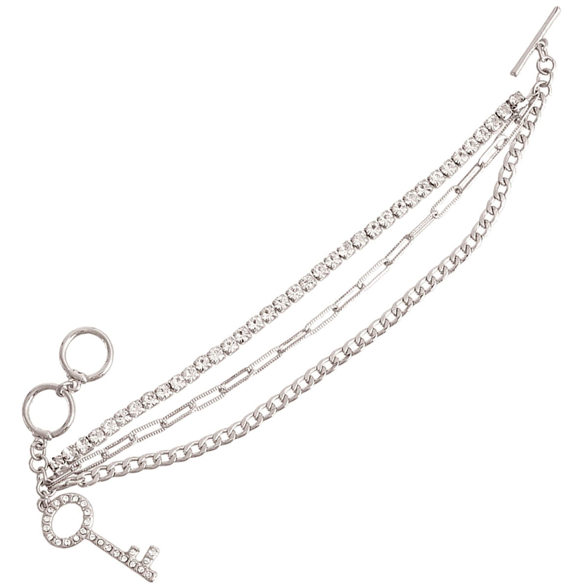 Layered Silver Chain Key Bracelet Stylish Fashion Jewelry Accessory