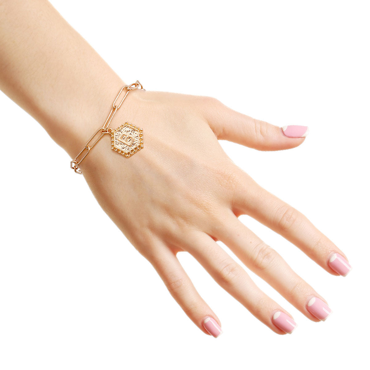 Initial Charm Bracelet with Hexagon B Pendant, Trendy Fashion Jewelry