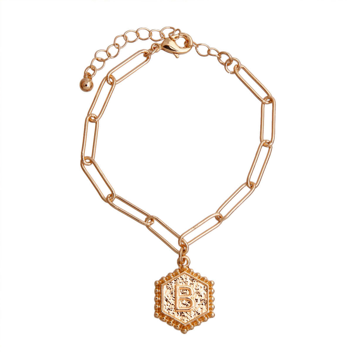 Initial Charm Bracelet with Hexagon B Pendant, Trendy Fashion Jewelry