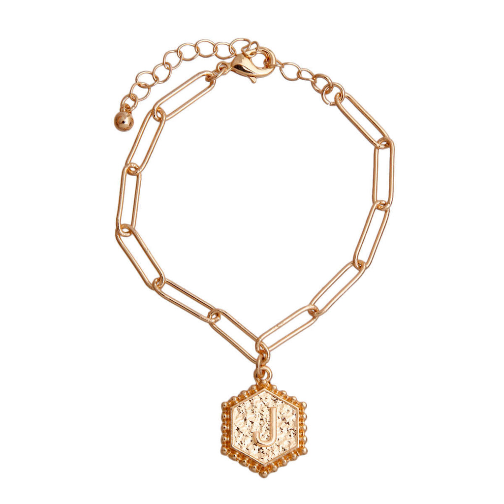 Initial Charm Bracelet Hexagon J Stylish Jewelry Accessory