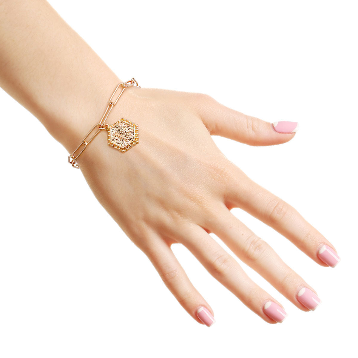 Charm Bracelet with L Hexagon Initial – Stylish Fashion Jewelry Accessory