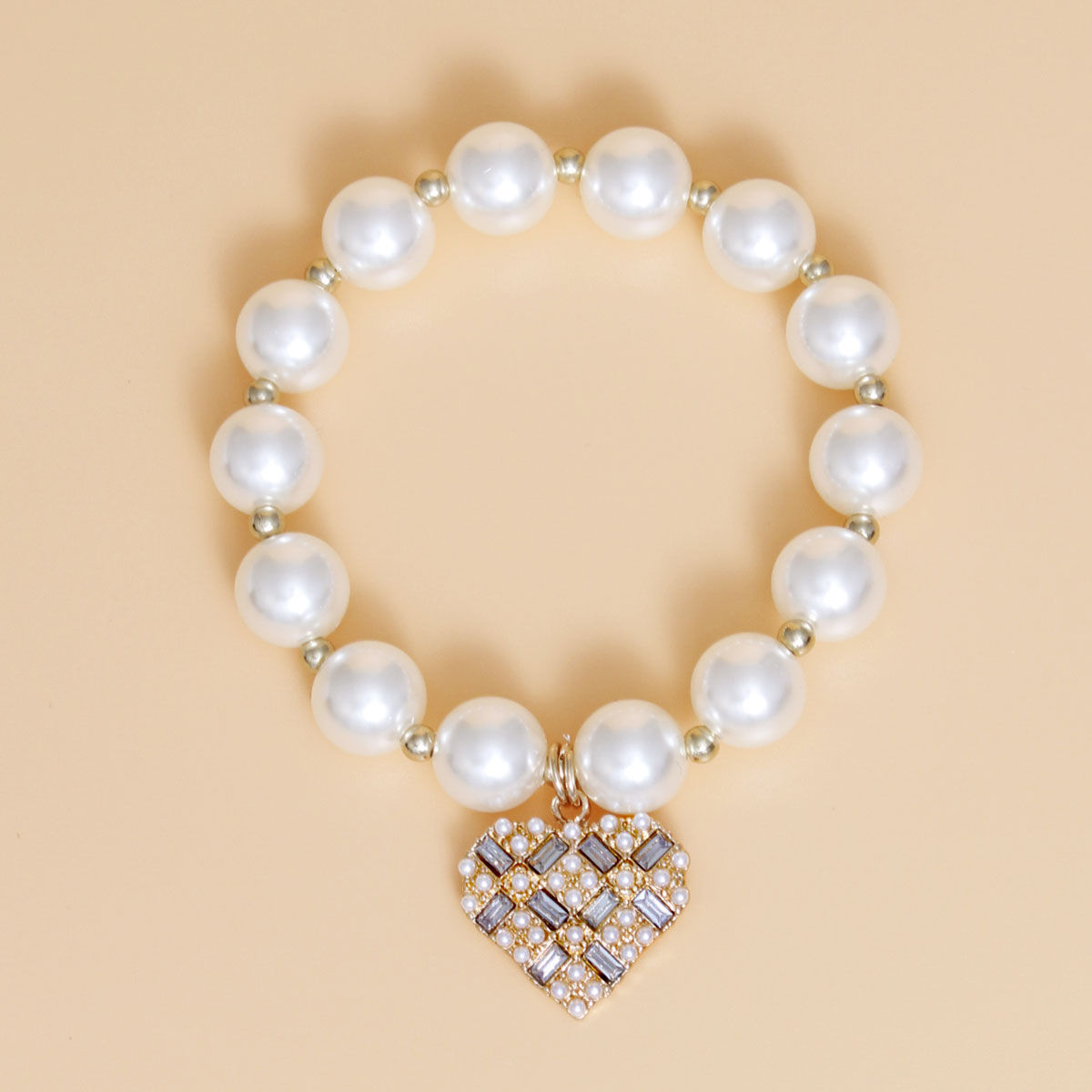 Statement Pearl Stone Heart Bracelet Cream Stylish Jewelry Accessory