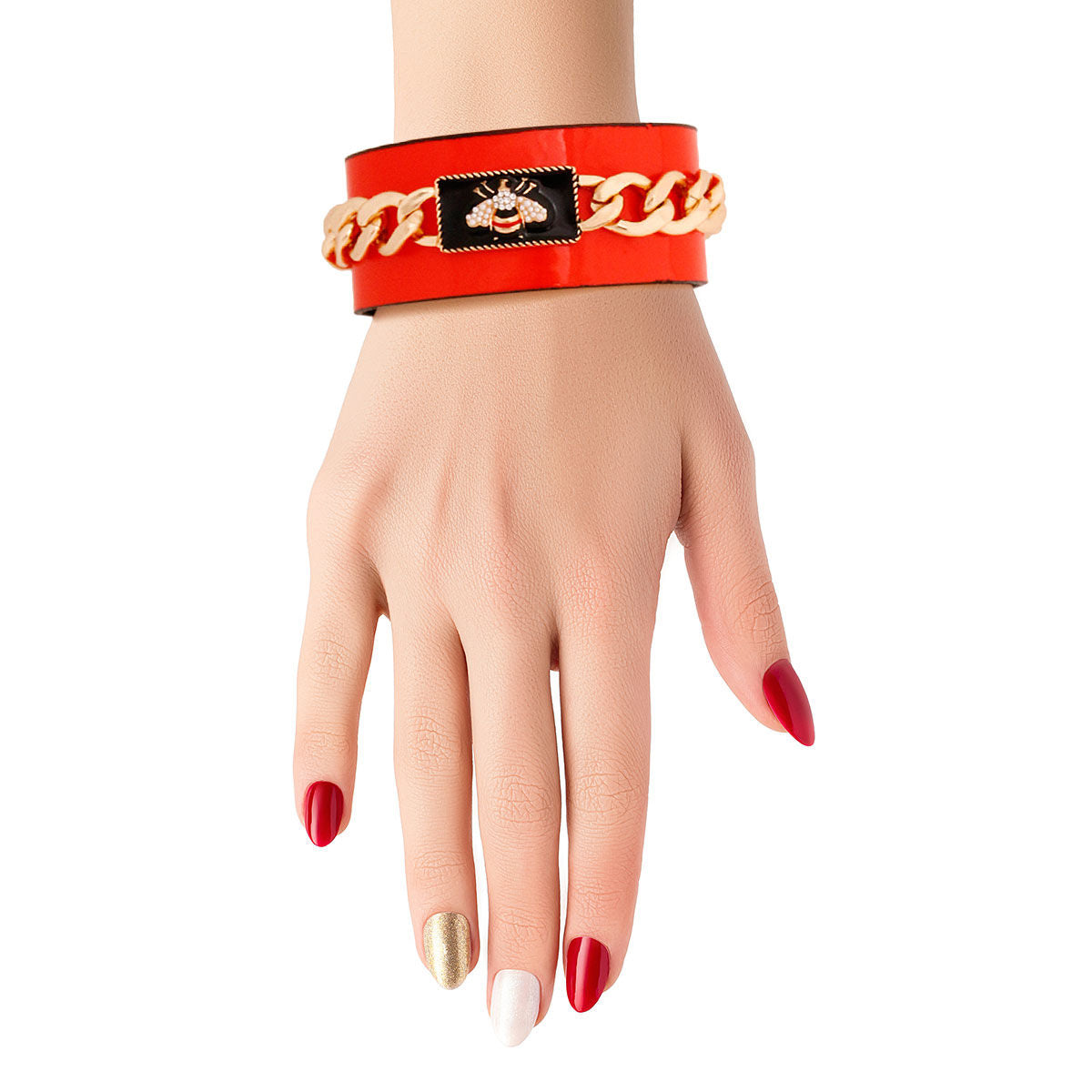 Statement Cuff Bracelet Red Bespoke Chain Bee-luxe Stylish Jewelry