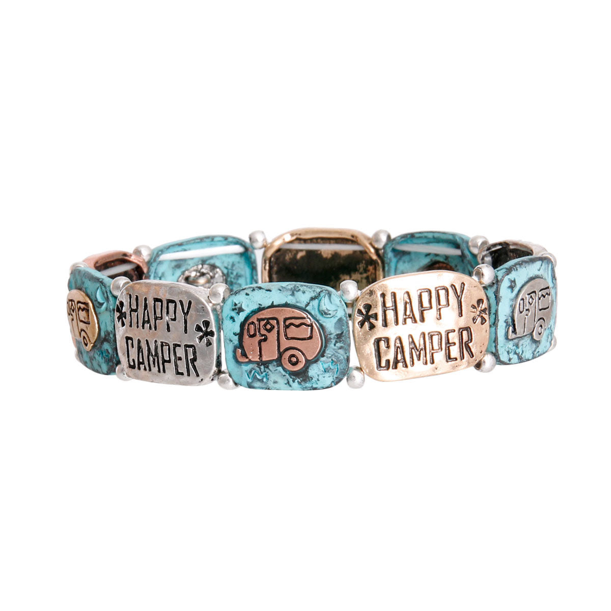 Engraved Patina Metal Bracelet Happy Camper Stylish Jewelry Accessory