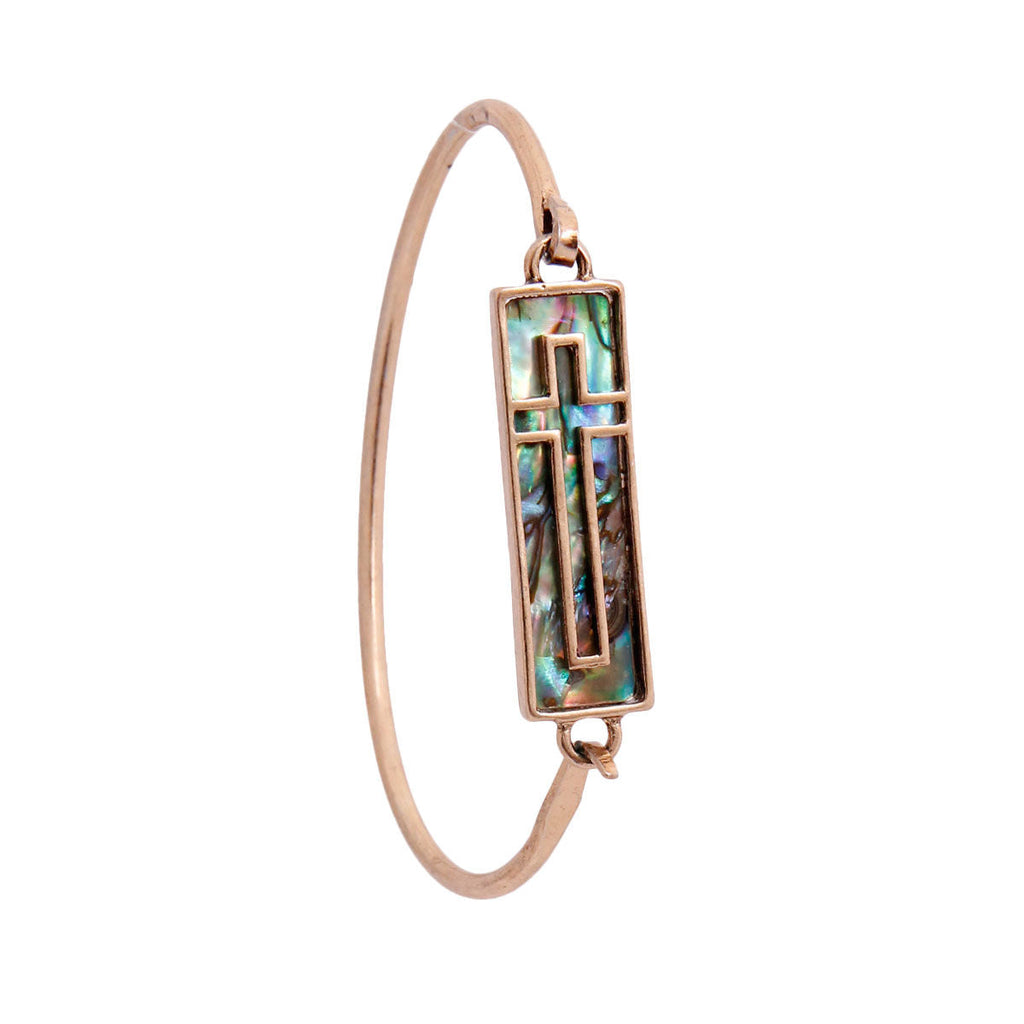 Bangle Bracelet Abalone Cross Burnished Gold Stylish Jewelry Accessory