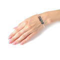 Silver Burnished Bangle with Abalone Inlay – Stylish Statement Jewelry