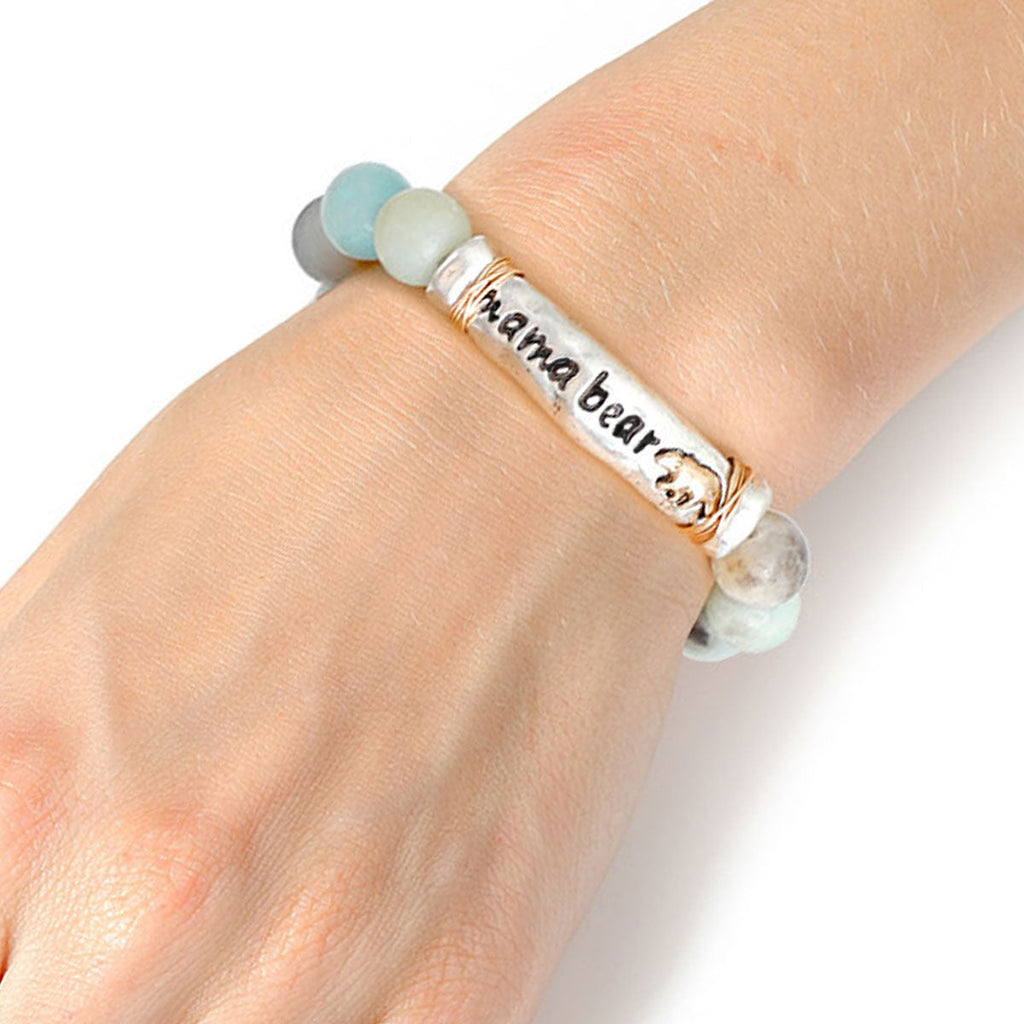 Bracelet Natural Stone Beads Mama Bear Stylish Fashion Jewelry